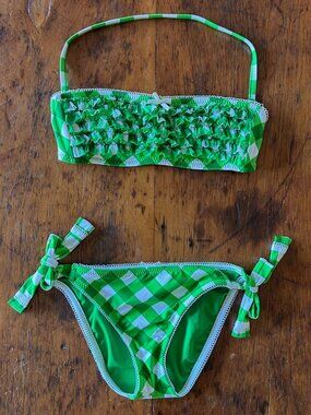 Vintage Betsey Johnson Green Gingham Bikini Set